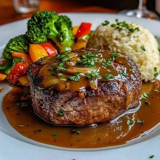 Filet Mignon with Gravy and Vegetables Recipe