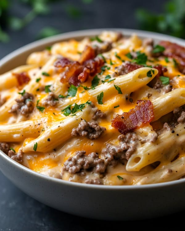 Loaded Bacon Cheeseburger Alfredo Pasta