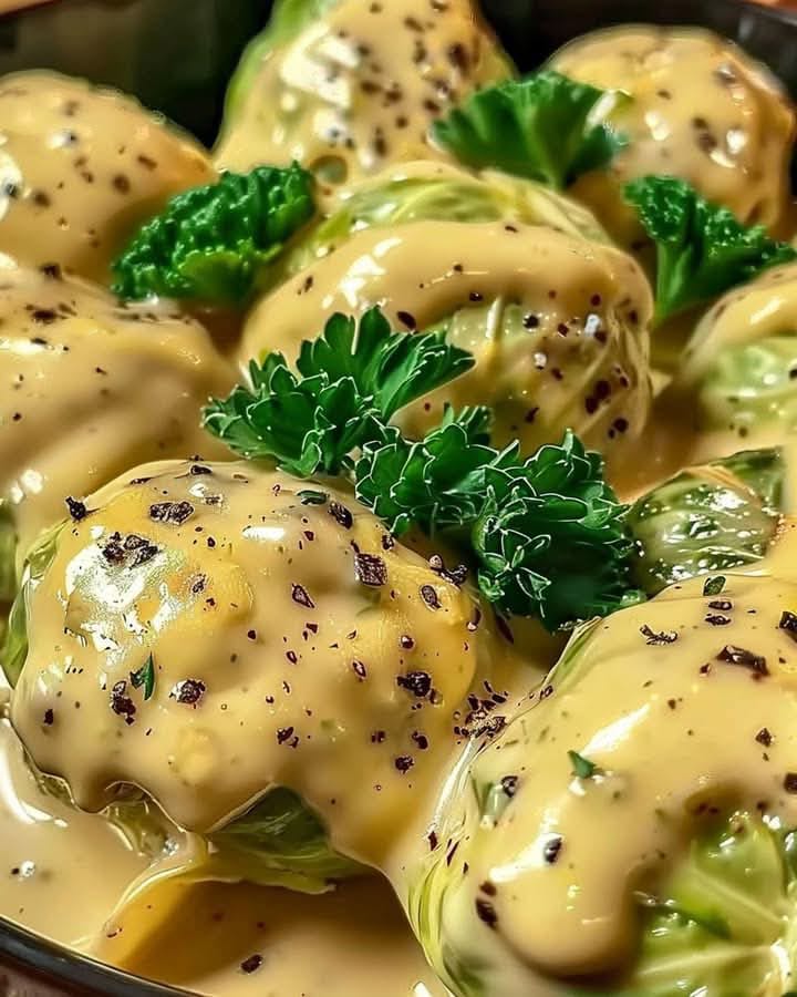 Brussels Sprouts in a Creamy Cream Cheese and Mustard Sauce