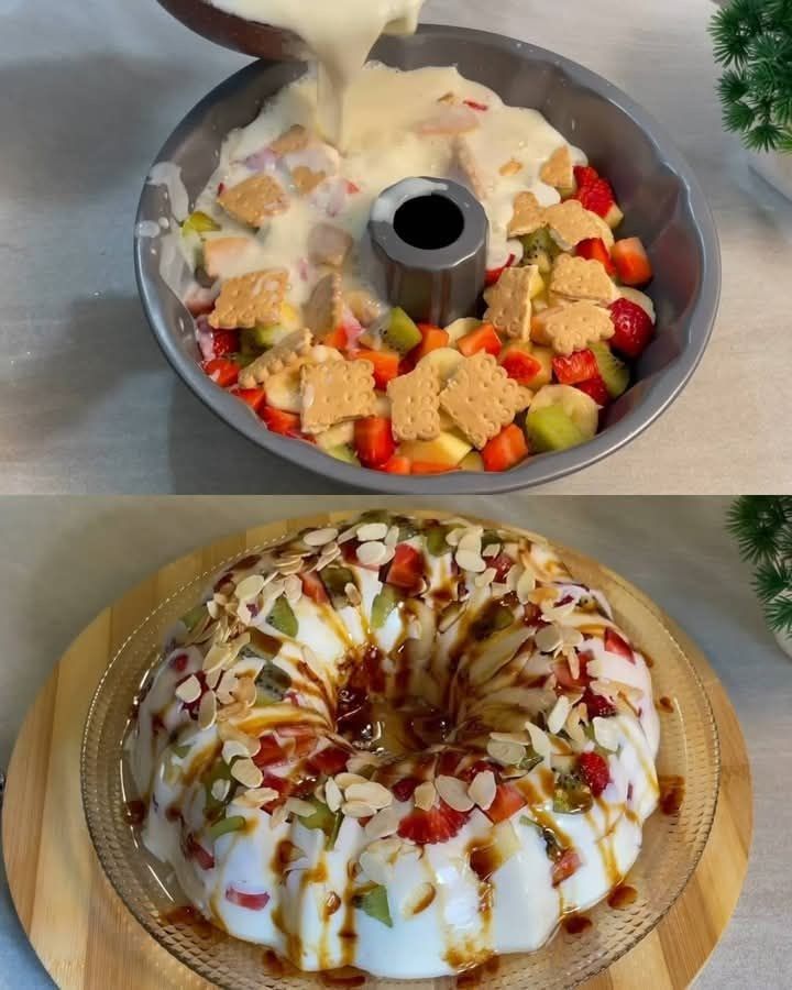 Fruit Pudding and Caramel Dessert