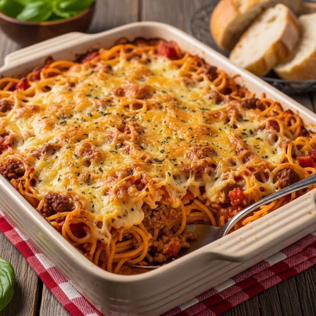 Baked Cream Cheese Spaghetti Casserole