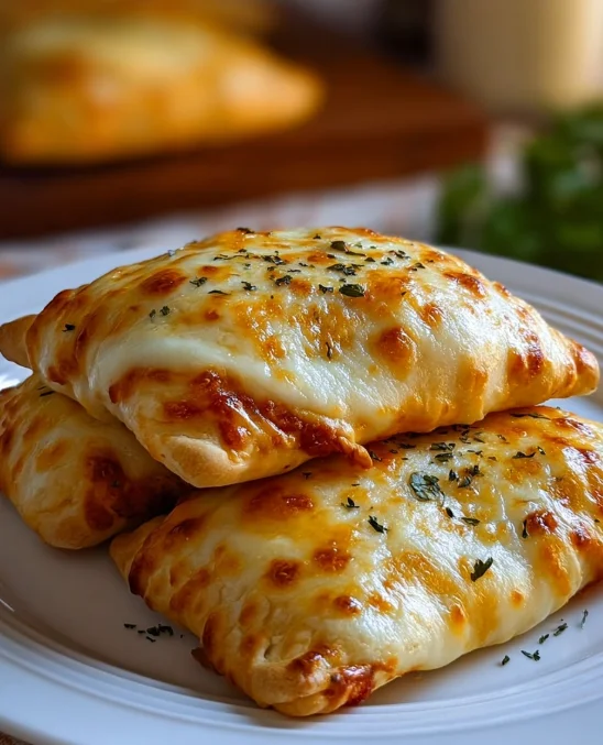 Homemade, simple pizza pockets with cheese